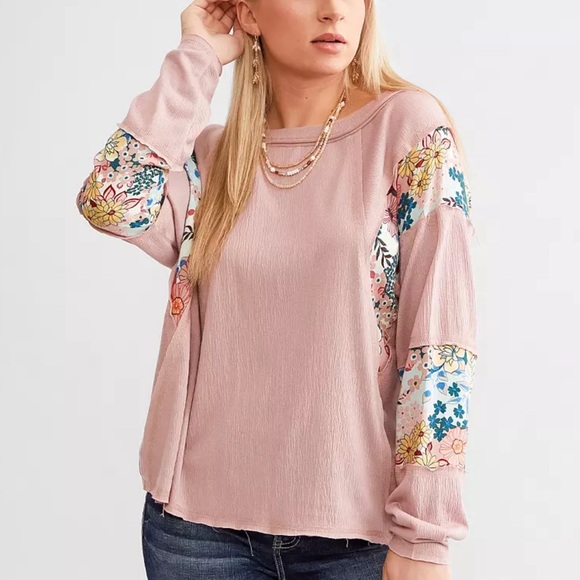 Daytrip Tops - Daytrip Blush Pink Raw Edge Textured Top Lg